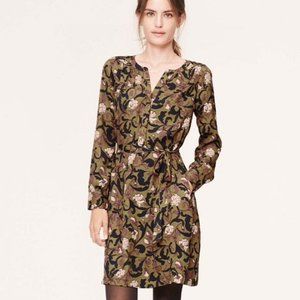 LOFT XSP Olive Green Floral Shirt Dress